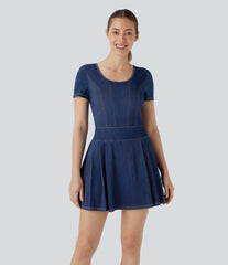 Halara Flex™ Pleated Hem 2-in-1 InstantCool Washed Denim Tennis Active Dress with Pockets