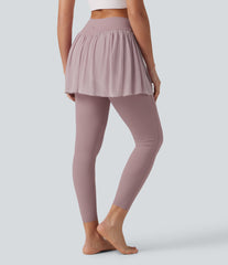 SoftlyZero™ Airy InstantCool High Waisted Contrast Mesh 2-in-1 Yoga Skirt Leggings with Pockets-UPF50+