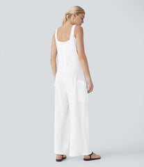 Pocket Casual Cargo Linen-Feel Jumpsuit