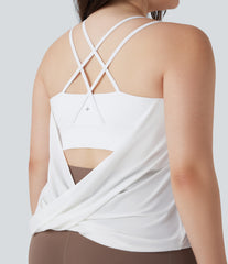 Plus Size Crisscross Backless Pleated Quick Dry Yoga Cami Top