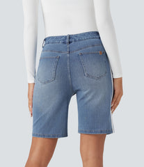 Halara Flex™ High Waisted Stripe Denim Casual Bermuda Shorts with Pockets