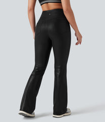 Halara Ultrasculpt™ Faux Leather Shine High Waisted Tummy Control Yoga Leggings with Pockets