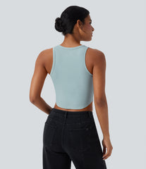 U Neck Curved Hem Cropped Casual Tank Top