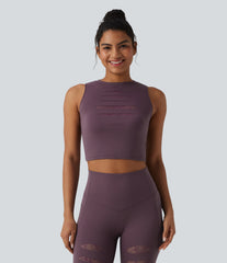 SoftlyZero™ Round Neck Ripped Contrast Lace Cropped Yoga Tank Top-UPF50+