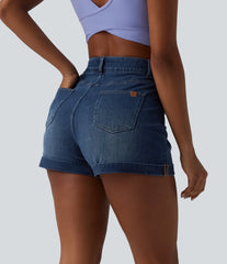 Halara Flex™ High Waisted Tummy Control Rolled Hem Denim Casual Shorts with Pockets