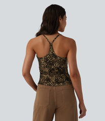 Racerback Built-in Bra Leopard Print Casual Tank Top