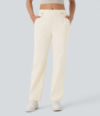 Wear-Resistant Mid Rise Pocket Straight Leg Casual Pants