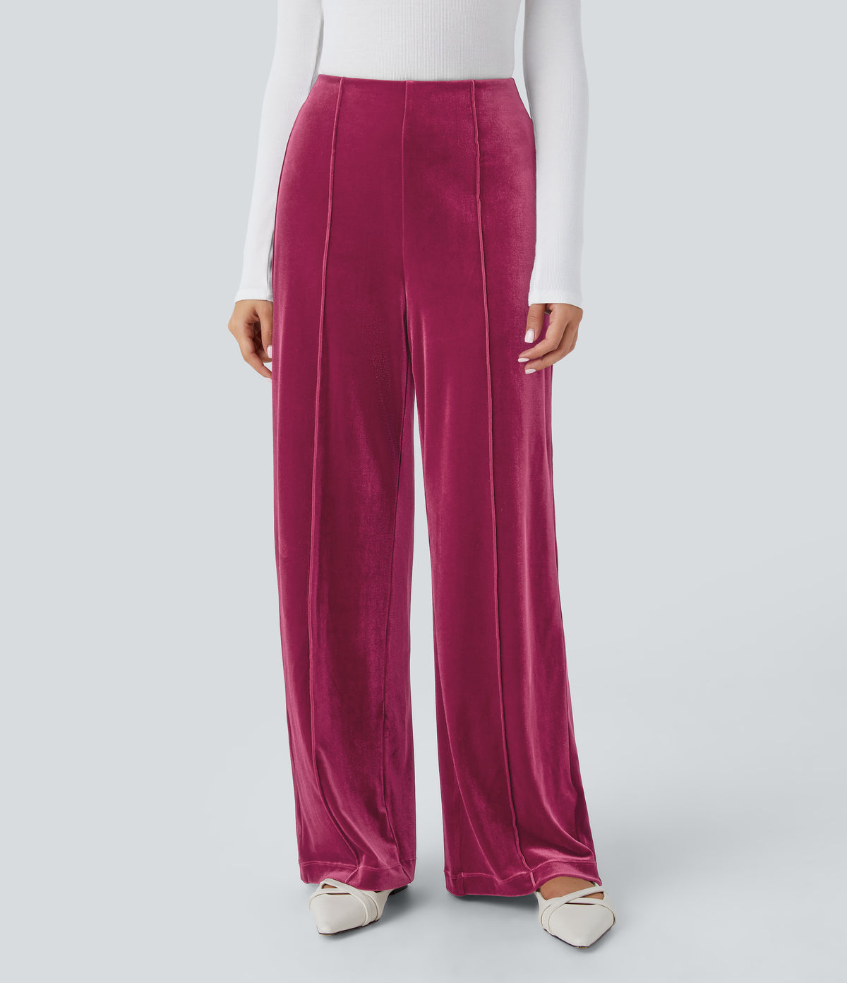 High Waisted Pocket Wide Leg Velvet Casual Pants