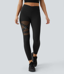 DayStretch High Waisted Crossover Contrast Mesh Decorative Buckle Yoga Leggings
