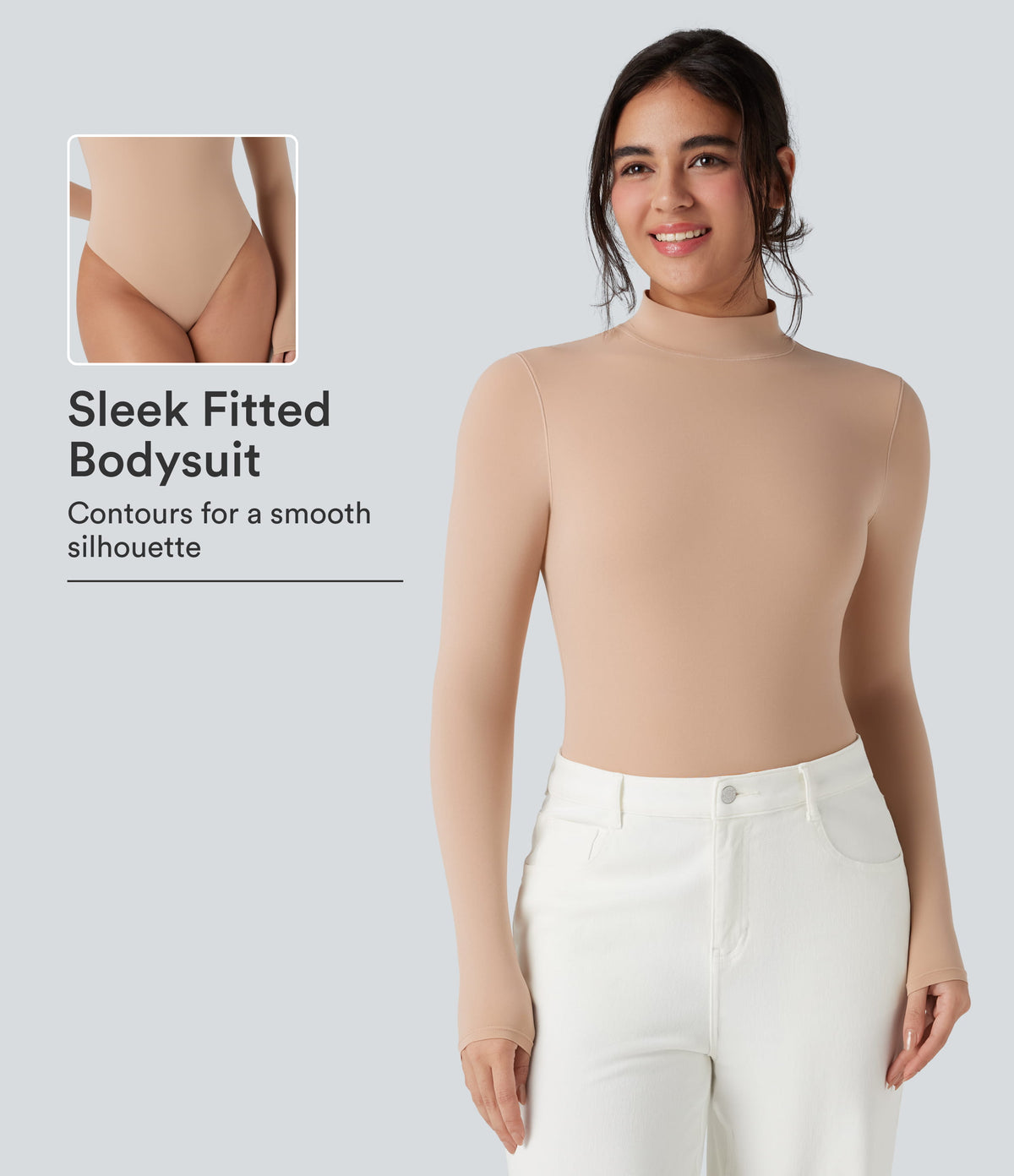 High Stretch Skin Friendly Mock-neck Long Sleeve Skinny Casual Bodysuit
