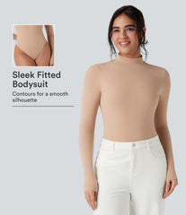 High Stretch Skin Friendly Mock-neck Long Sleeve Skinny Casual Bodysuit