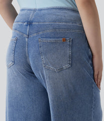 Plus Size Halara Flex™ Mid Rise Draped Lyocell Washed Baggy Casual Jeans with Pockets