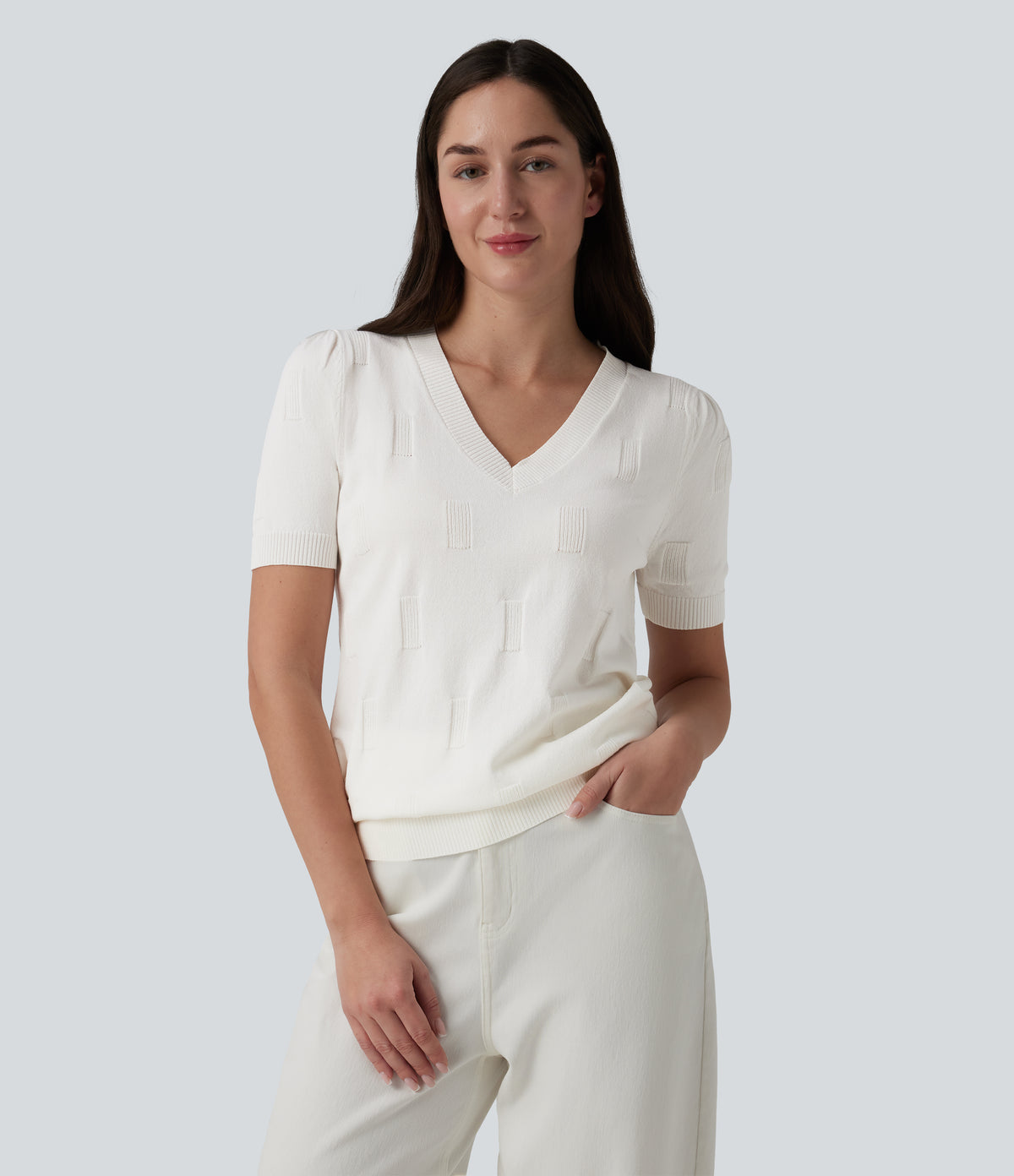 V-neck Short Sleeve Casual Sweater