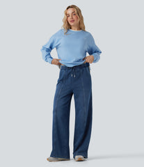 Halara Flex™ High Waisted Drawstring Split Straight Leg Casual French Terry Sweatpants Jeans with Pockets