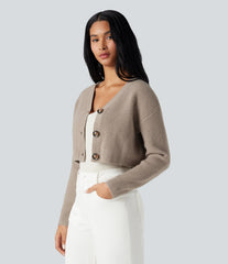 V-neck Long Sleeve Cropped Work Cardigan