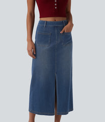 Halara Flex™ Mid Rise Denim Midi Casual Skirt with Pockets