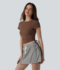 Halara Cotton Jersey Round Neck Drawstring Ruched Keyhole Back Casual T-Shirt
