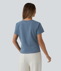 Halara Flex™ V Neck Short Sleeve Denim Casual T-Shirt