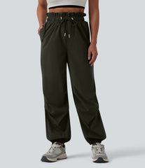 High Waisted Drawstring Parachute Workout Joggers with Pockets