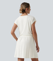 V Neck Short Sleeve Mini Casual Dress