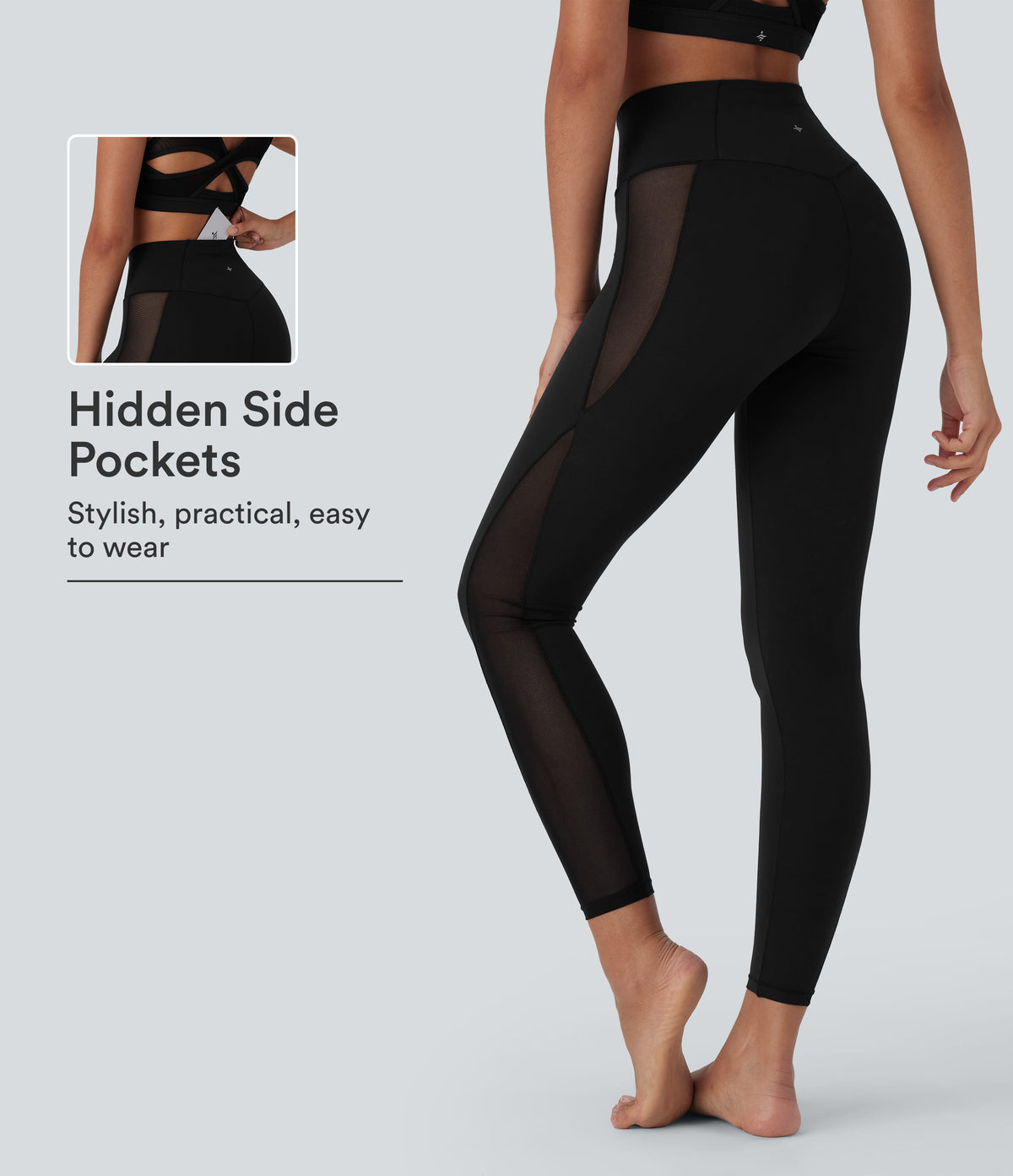 SoftlyZero™ Crossover High Waisted Contrast Mesh Yoga Leggings with Pocket-UPF50+