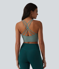 OneForm Seamless Flow Jacquard Crisscross Backless Ruched Built-in Bra Yoga Cropped Tank Top