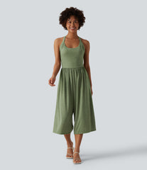Wide Leg Capri Casual Jumpsuit with Pockets-Easy Peezy Edition