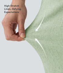 Mid Rise Drawstring Casual Stretch Linen Slim Pants with Pockets