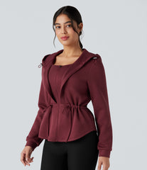 SpacerTek™ Hooded Long Sleeve Drawstring Zip Fly Curved Hem Workout Jacket