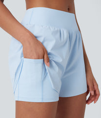 Mid Rise Contrast Mesh 2-in-1 Yoga Shorts with Pockets