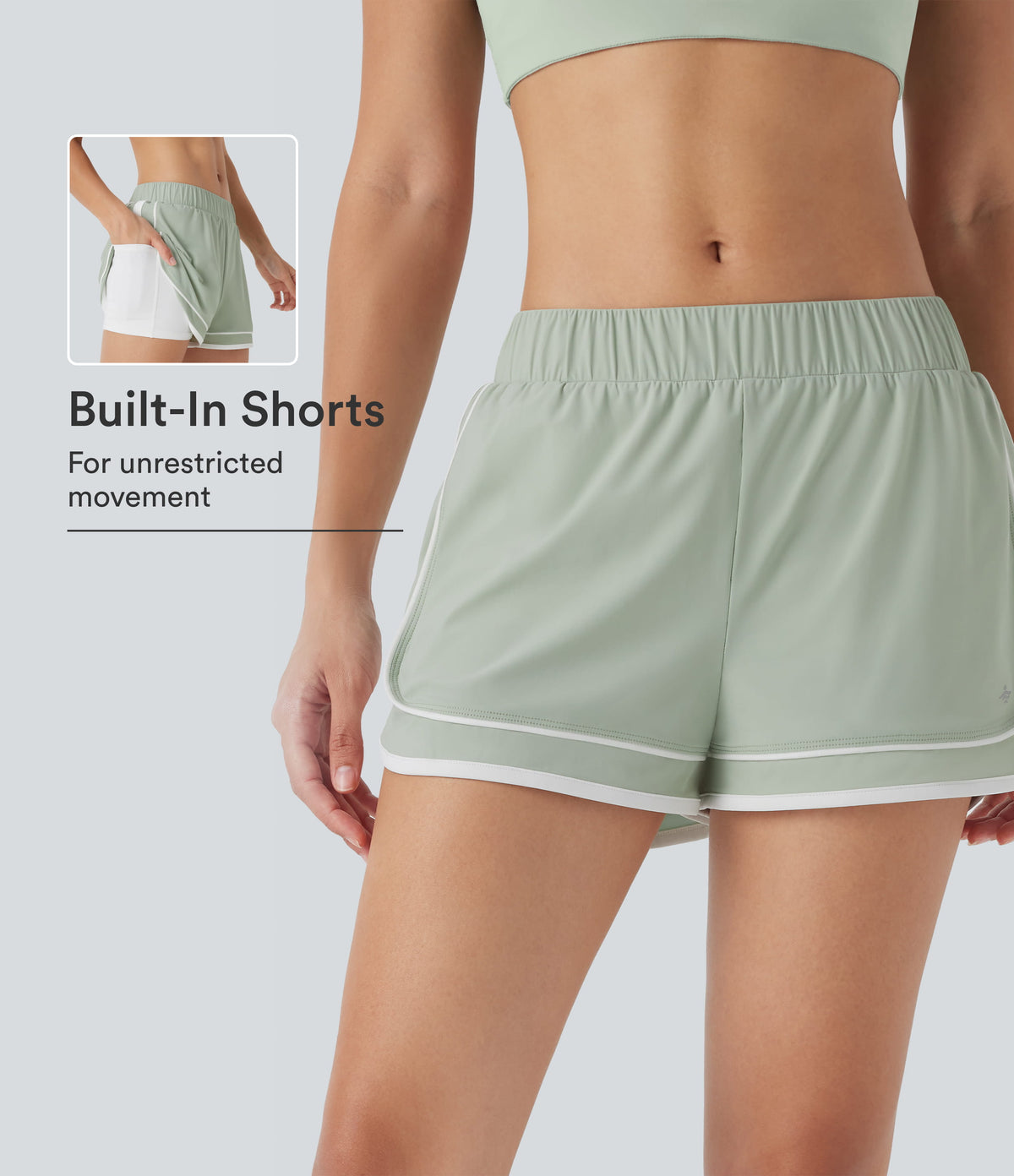Low Rise Color Block Curved Hem 2-in-1 InstantCool Quick Dry Running Shorts with Pocket