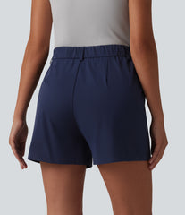 Mid Rise Stretchy Poplin Work Shorts 4'' with Pockets