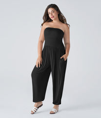 Ribbed Tube Pocket Casual Plus Size Jumpsuit