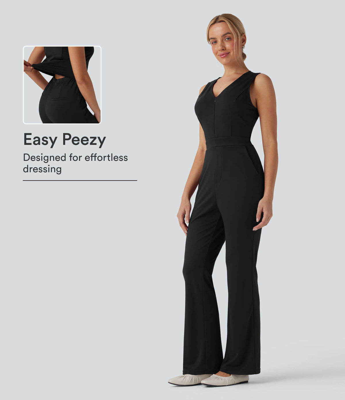 V Neck Sleeveless Casual Bootcut Jumpsuit with Pockets-Easy Peezy Edition