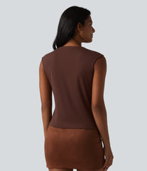 Cowl Neck Cap Sleeve Casual T-Shirt