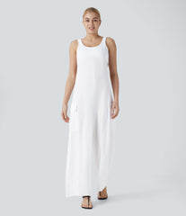 Pocket Casual Cargo Linen-Feel Jumpsuit