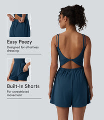 SoftlyZero™ Airy Double Straps Built-in Bra 2-in-1 InstantCool Yoga Romper with Pockets-Easy Peezy Edition