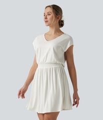V Neck Short Sleeve Mini Casual Dress