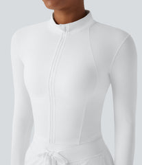 SoftlyZero™ Plush Stand Collar Zip Thumb Holes Cropped Golf Jacket