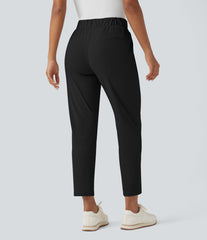 High Waisted Drawstring Pockets Quick Dry Golf Tapered Pants-Golf Tee Pocket