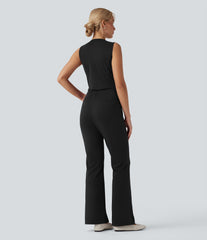 V Neck Sleeveless Casual Bootcut Jumpsuit with Pockets-Easy Peezy Edition