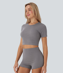 OneForm Seamless Flow Round Neck Short Sleeve Cropped Lounge Top