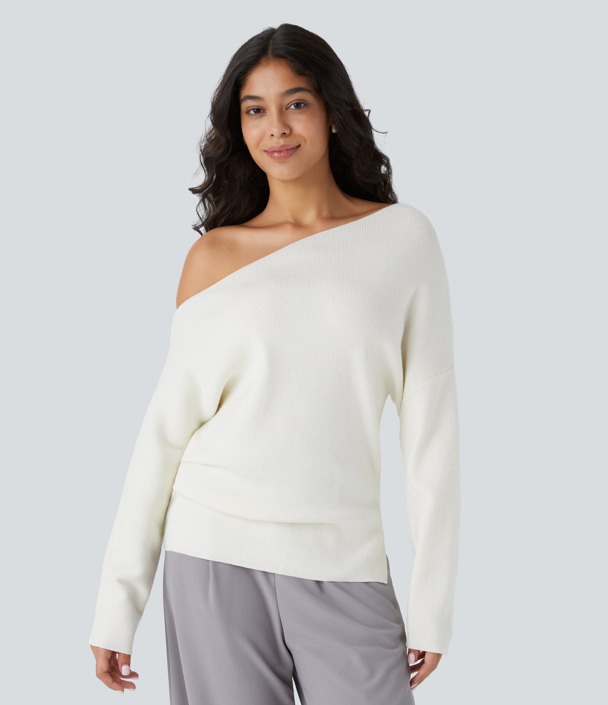 Off Shoulder Long Sleeve Work Sweater