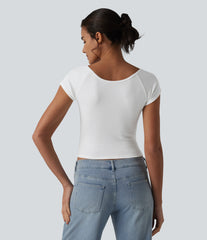 V Neck Short Sleeve Ruched Casual T-Shirt