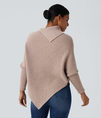 Turtleneck Batwing Sleeve Asymmetric Hem Casual Sweater
