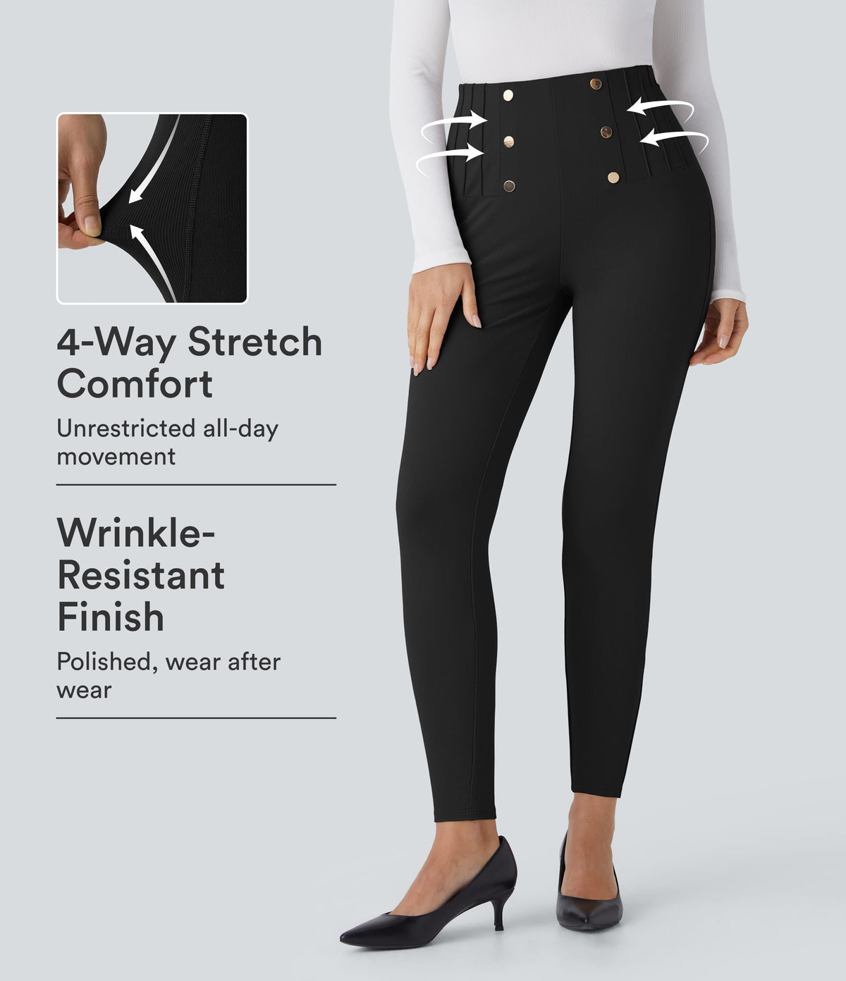 High Waisted Tummy Control Decorative Back Zipper Pockets Herringbone Work Pants
