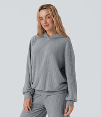 Hooded Long Sleeve Oversized Cable Knit Casual Sweatshirt