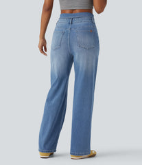 Halara Flex™ Foldover High Waisted Straight Leg Casual Jeans with Pockets
