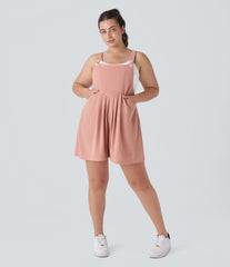 Pockets Waffle Casual Plus Size Short Overalls