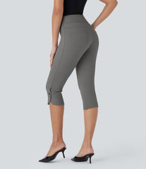 High Waisted Pocket Snap Work Pedal Pusher Pants
